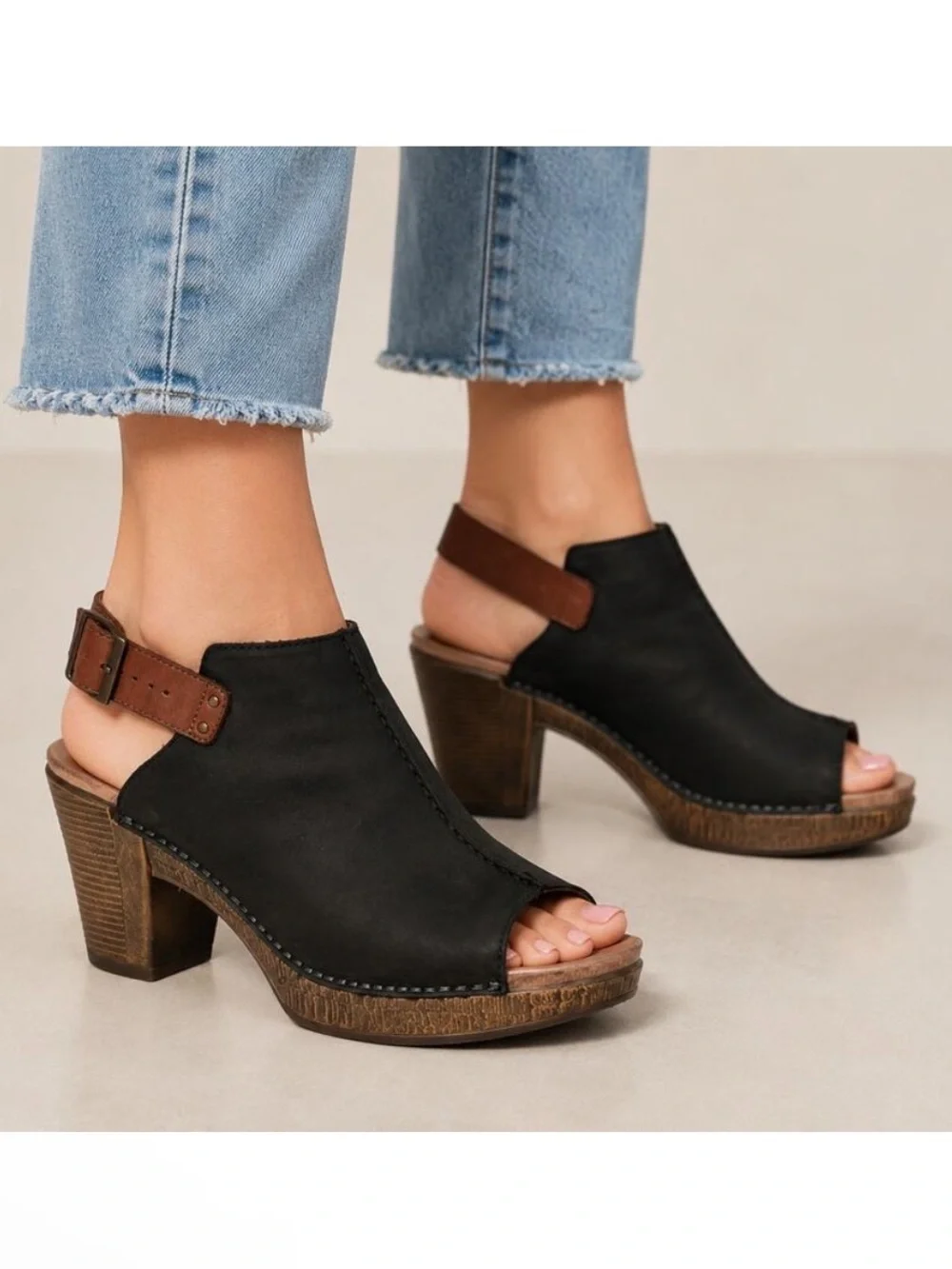 Dansko Reggie Peep toe Slingback Sandal Black Nubuck Leather EU 38 US 7.5-8